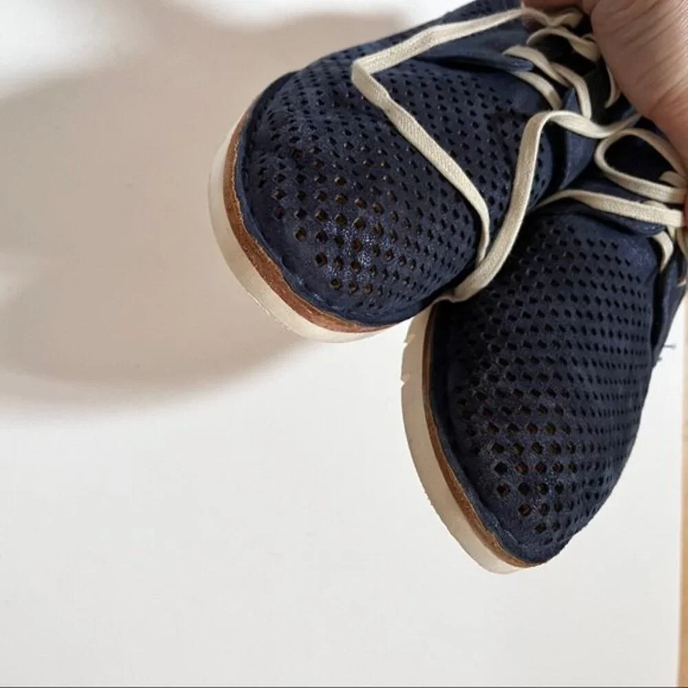 Trask Lena Perforated Leather Sneaker in Indigo 8.5